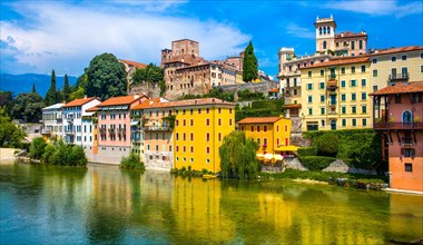 Bassano del Grappa on the river Brenta with Castello degli Ezzelini