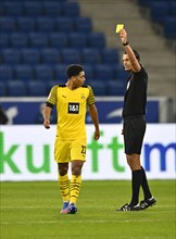 Referee Deniz Aytekin shows Jude Bellingham BVB Borussia Dortmund yellow card