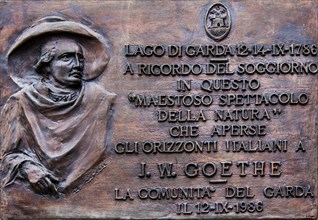Memorial plaque for Goethe in the Scaliger castle of Malcesine on Monte Baldo
