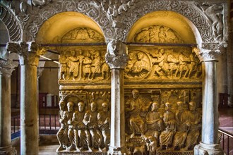 Pulpit (13th c.) over sarcophagus (4th)