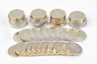 Stack of 1 and 2 euro coins