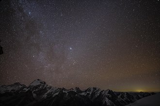 Starry night sky with Milky Way over the Himalayas