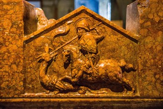 Stone coffin decorated with bas-reliefs of Bishop Berardo Maggi