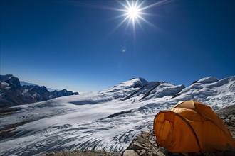 Single tent in high camp on the Mera Glacier at 5800 metres