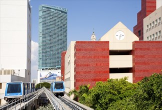 Skyline of Miami with Metromover