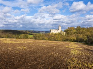 Autumn landscape with Rudelsburg castle ruins