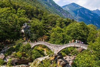 Picturesque double bridge Ponte dei Salti in the Verzasca Valley