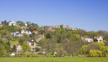 Villa area on the slope of the Elbe in Loschwitz with observatory and restaurant Luisenhof