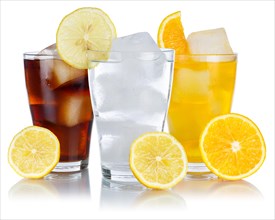 Drinks Lemonade Cola Soft drinks in a glass with lemon
