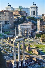 Bird's eye view of columns of Temple of Dioscuri Castor and Pollux in front