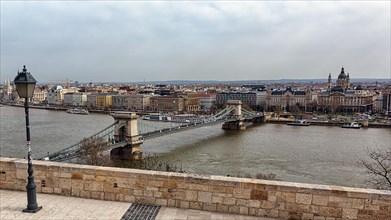 View from above of the Chain Bridge and the Danube