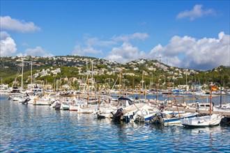 Marina harbour with boats holiday travel town in Majorca in Port d'Andratx