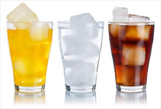 Drinks Lemonade Cola Soft drinks in a glass Free-standing in a row in