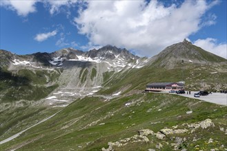 Alpine panorama near the Nufenen Pass with the mountains Pizzo Gallina and Chilchhorn