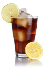 Cola Drink Lemonade Soft Drink in a Glass with Ice and Lemon