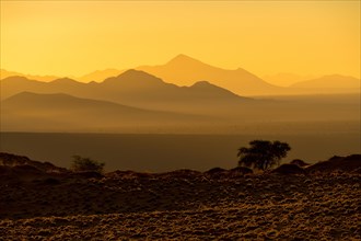 Streak of sunrise light in Namib Rand Nature Reserve