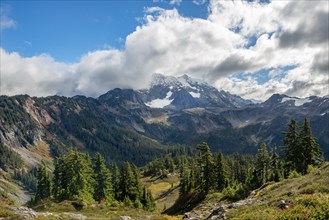 View from Table Mountain of Mt. Shuksan with snow and glacier