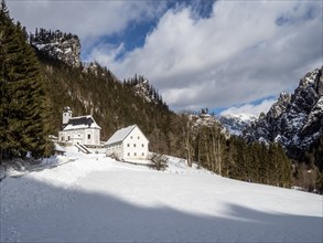Church and mountaineers' cemetery in Johnsbach