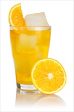 Orange Lemonade Soft drink in a glass with ice and orange slice
