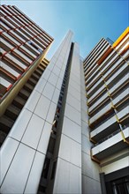 High-rise building with concrete balconies