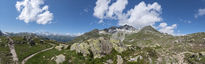 Alpine panorama near the Nufenen Pass with the mountains Ritzhoerner