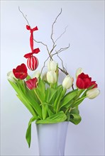 Bouquet of tulips with Easter egg