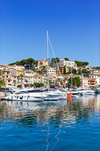 Port with boats holiday travel town in Majorca in Port de Soller