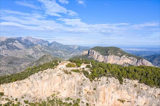 Ruin of the castle Castell Alaro in Majorca landscape mountains mountain holiday travel aerial photo