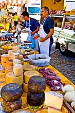 Cheese stall at market with peccorino