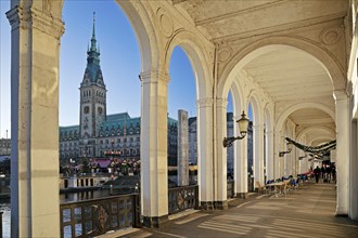 Alster arcades with view of the town hall tower