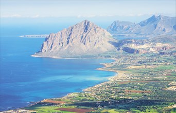 View from Erice of Monte Cofano and coastline