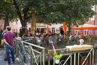 Restaurant with outdoor seating on the island on the Gewerbekanal