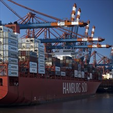 Container ship of the Cap-San class at the container terminal Eurogate