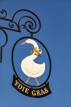 Sign 'Foie Gras' in front of a restaurant