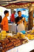 Cheese stall at market with Peccorino