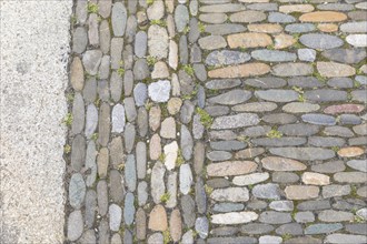 Different patterns of mosaic pavement in the old town of Freiburg im Breisgau