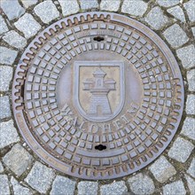 Manhole cover with coat of arms of Waldheim