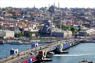 Panoramic view of Galata Bridge from the Galata Tower in the Karakoey district