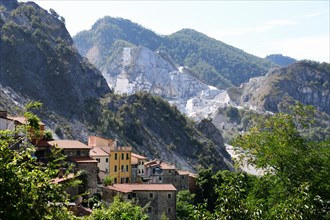 Mountain village of Colonnata in the marble quarrying area of Carrara