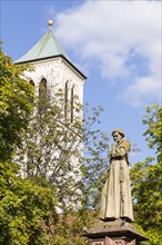 Fountain figure of Monk Berthold Schwarz on the town hall square
