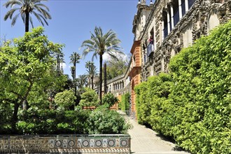 Garden architecture in the gardens at the Moorish Royal Palace Real Alcazar