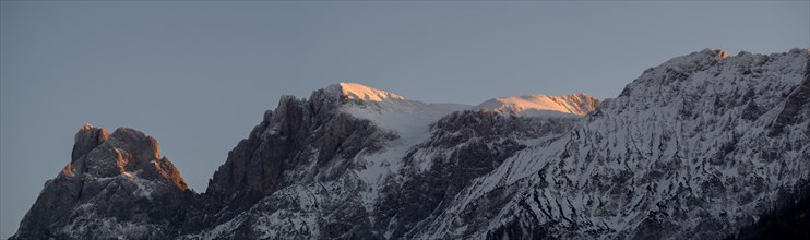Evening light on snow-covered peaks