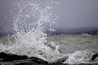 Storm Lolita raging on the stony shore in Hagnau
