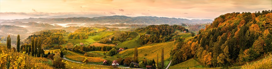 Autumn View from South Styria route in Austria during sunrise