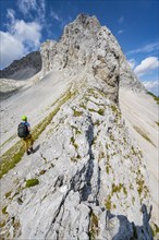 Hiker on hiking trail to Lamsenspitze