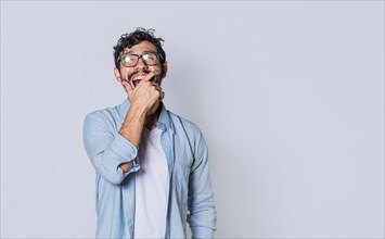 Man in glasses laughing with isolated background