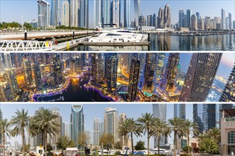 Dubai Marina and Harbour Collage Skyline Architecture Vacation in Arabia in Dubai