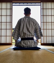 Young man in kimono from behind