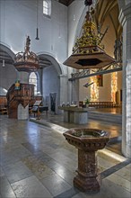 Baptismal font and pulpit