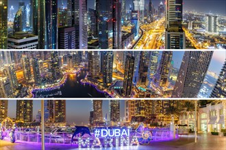 Dubai Collage Skyline Architecture Holiday in Arabia by night in Dubai